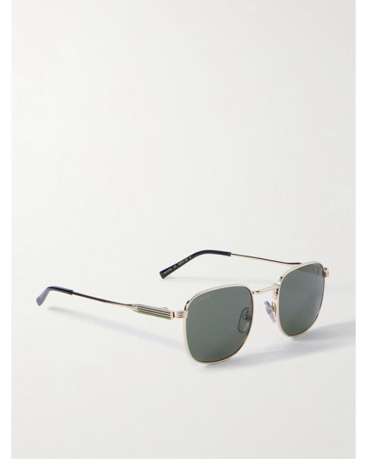 Gucci Metallic Goldfarbene Sonnenbrille Mit Eckigem Rahmen Und Details Aus Emaille