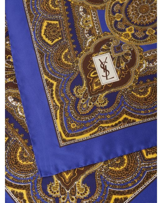 Saint Laurent Blue Paisley-Print Silk-Twill Scarf