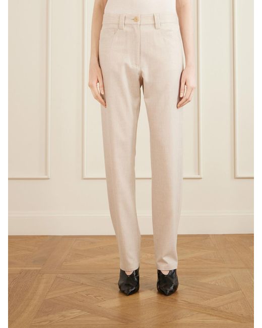 Khaite Natural Callum Stretch Wool And Cashmere-Blend Straight-Leg Pants