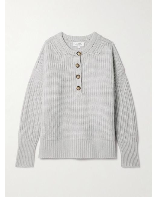 La Ligne Gray Toujours Ribbed Cashmere Henley Sweater