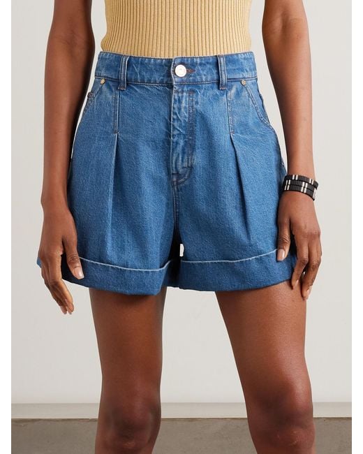 Zimmermann Blue Pleated Denim Shorts