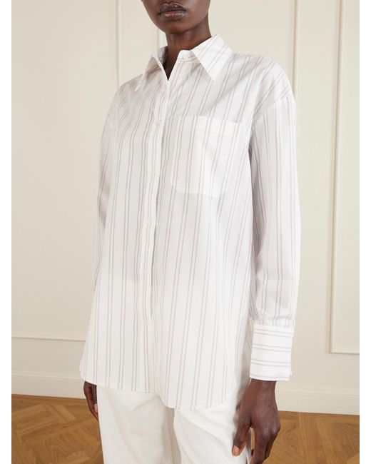 Twp White Big Joe Striped Cotton-Poplin Shirt