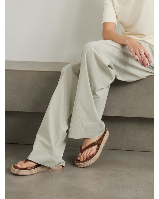 Gianvito Rossi Brown Embellished Suede Platform Espadrille Flip Flops