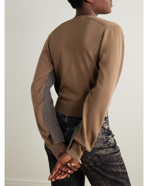Stella McCartney Brown Cropped Paneled Cable-Knit Wool Cardigan