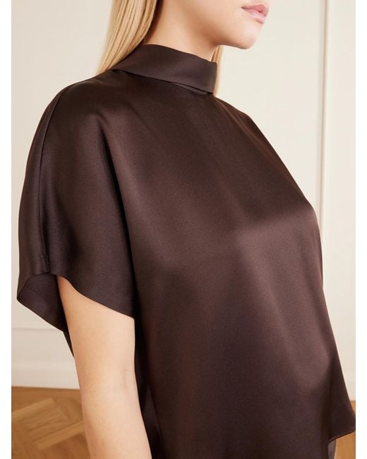 Brunello Cucinelli Brown Draped Silk-Satin Blouse