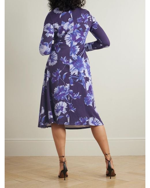 Erdem Purple Troubridge Midikleid Aus Stretch-Jersey Mit Raffung Und Blumenprint