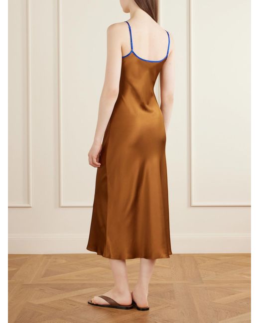 Comme Si Brown Bias Silk-Charmeuse Slip Midi Dress