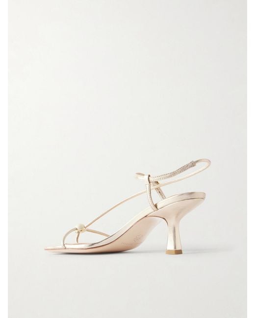 Loeffler Randall Natural Triana Embellished Metallic Leather Sandals