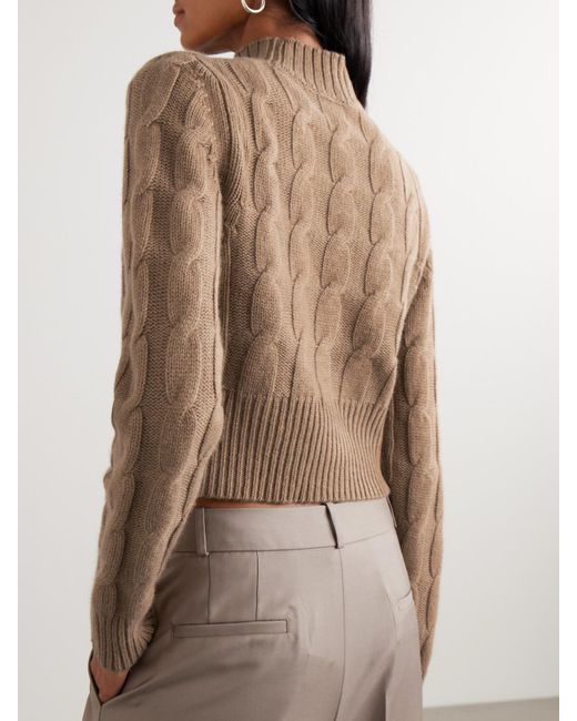 LeKasha Natural Murano Cropped Cable-Knit Organic Cashmere Turtleneck Sweater