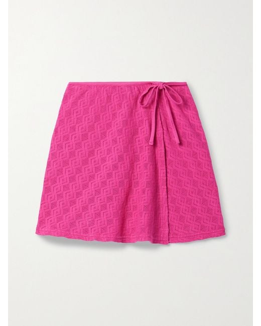 AGR Pink Pointelle-Knit Cotton Mini Wrap Skirt