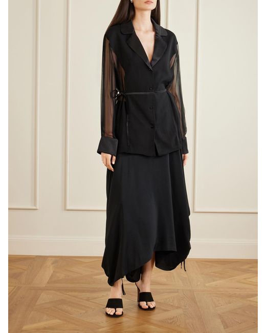 Sharon Wauchob Black Desia Asymmetric Silk-Crepe Midi Skirt