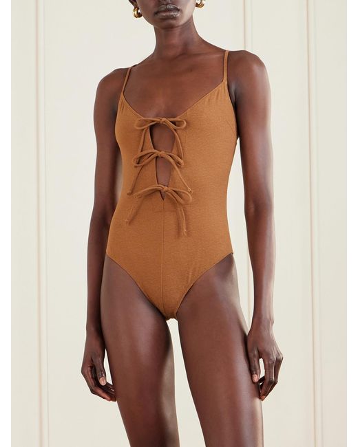 Lisa Marie Fernandez Brown Tie-Front Cutout Swimsuit