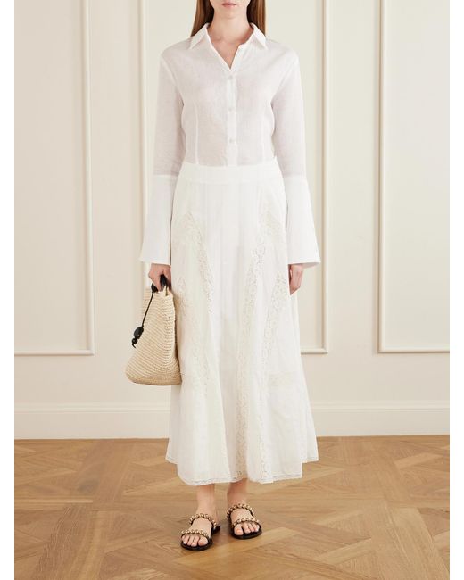 Loretta Caponi White Vieste Lace-Trimmed Cotton-Muslin Maxi Skirt