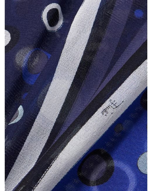 Emilio Pucci Blue Printed Tulle Turtleneck Top