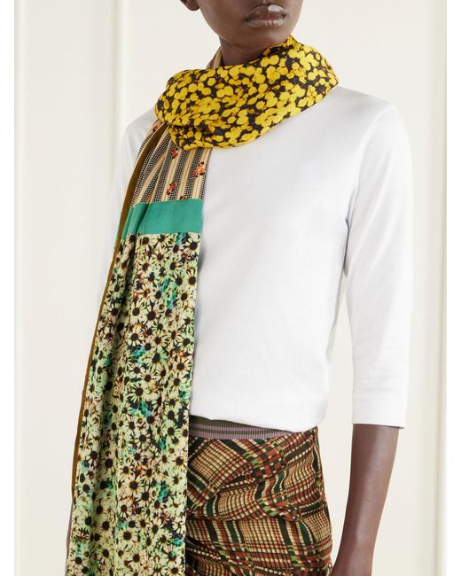 Dries Van Noten Green Floral-Printed Satin Scarf
