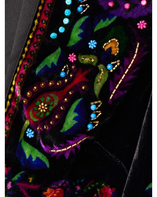 Saloni Black Vika Cropped Beaded Printed Velvet Jacket