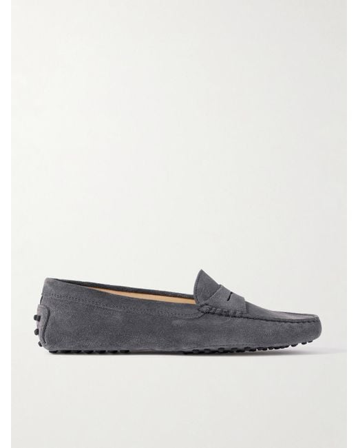 Tod's White Gommino Suede Loafers
