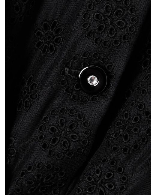 Valentino Garavani Black Belted Tiered Velvet-Trimmed Broderie Anglaise Cotton Midi Dress