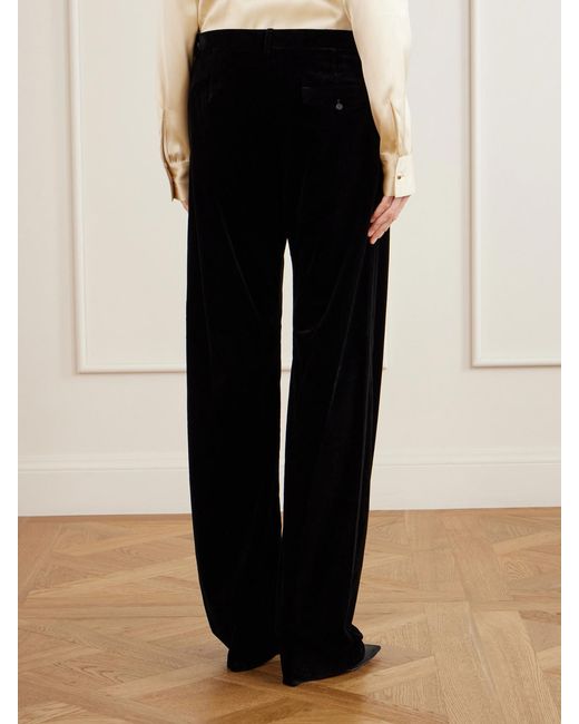 Khaite Black Hunter Velvet Cotton-Blend Straight-Leg Pants