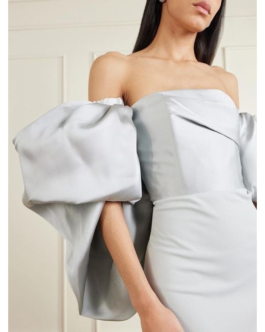 Solace London White Floris Off-The-Shoulder Satin-Twill And Crepe Maxi Dress