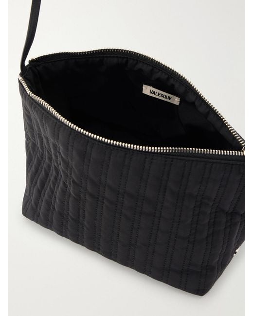 Valesque Black Corset Leather-Trimmed Quilted Satin-Shell Shoulder Bag