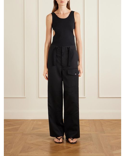 Auralee Black Cutout Ribbed-Knit Jersey Tank