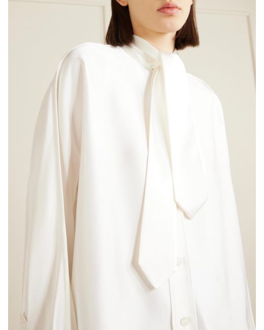 Bottega Veneta White Tie-Detailed Silk-Satin Shirt