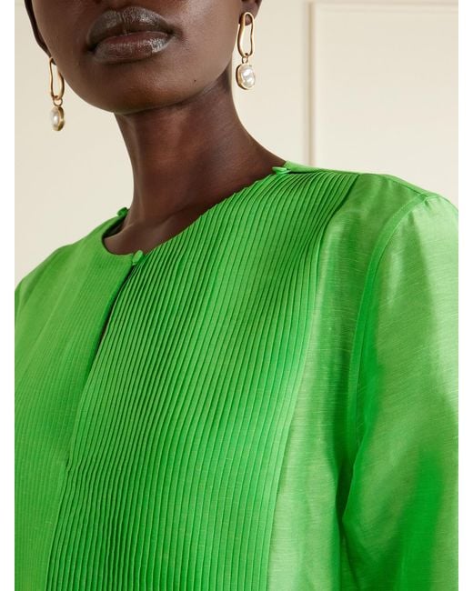 Tory Burch Green Linen And Silk-Blend Kaftan