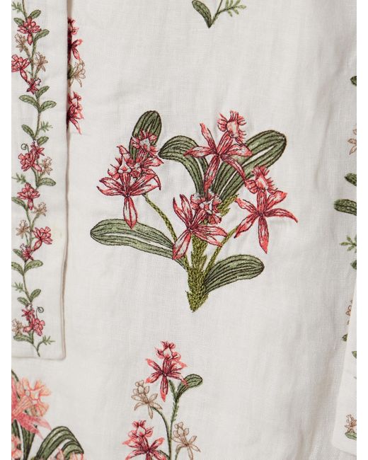 Agua Bendita Natural Guanguacó Orquidea Cutout Embroidered Linen Midi Dress