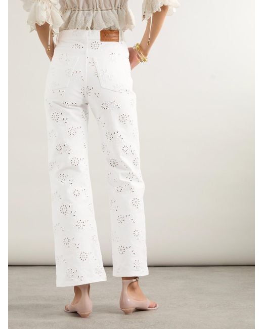 Jean Droit Taille Haute En Coton Biologique À Broderie Anglaise Chloé en coloris White