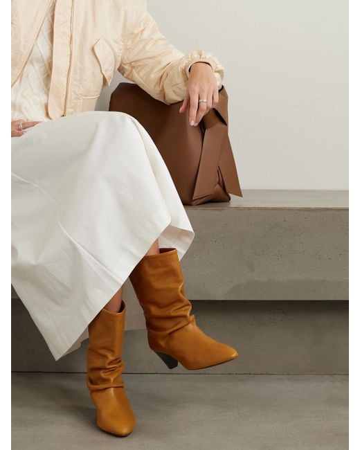 Isabel Marant Brown Reachi Gathered Leather Ankle Boots