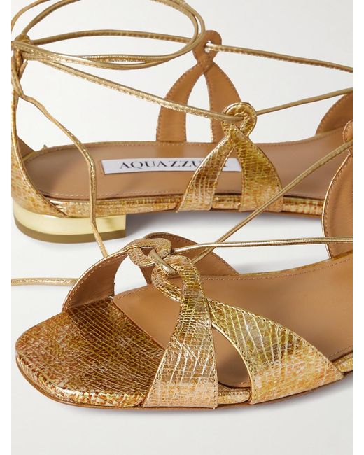 Aquazzura Cala Di Volpe Metallic Snake-Effect Leather Sandals