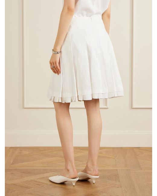 ShuShu/Tong White Pleated Linen Midi Skirt