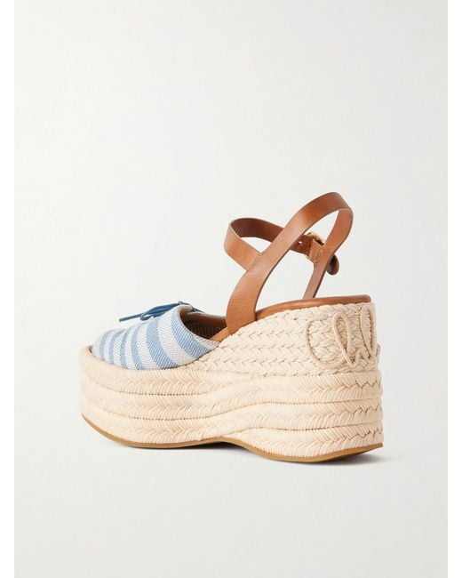 Chloé Natural Leather-Trimmed Striped Canvas Platform Sandals