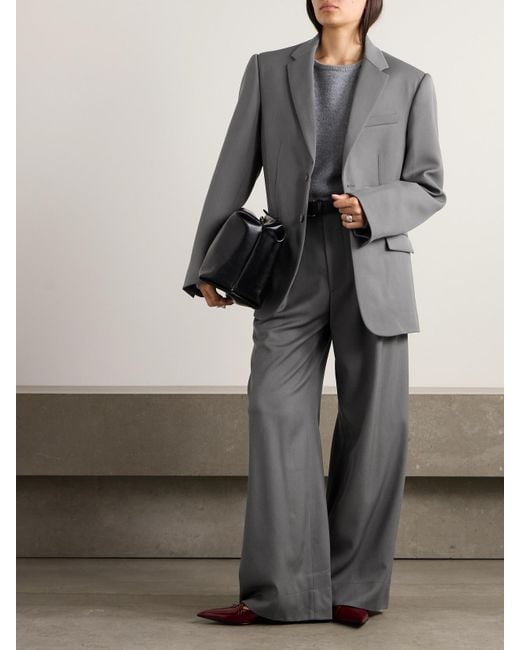 Wardrobe NYC Gray Pleated Grain De Poudre Wool Wide-Leg Pants