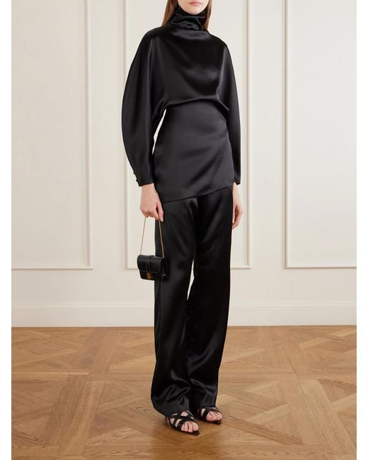 Khaite Black Hunter Pleated Satin Straight-Leg Pants