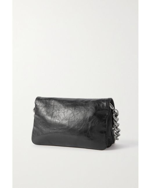 Balenciaga Black Bb Small Crinkled-Leather Shoulder Bag