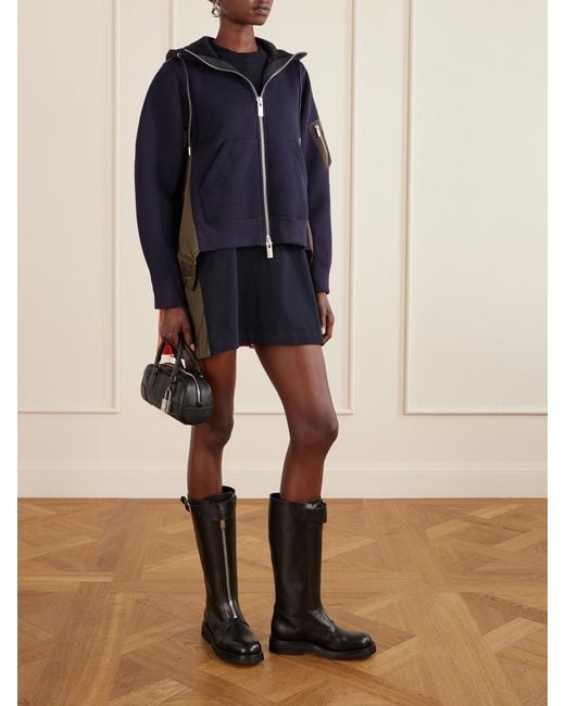 Sacai Blue Sponge Sweat Shell-Paneled Cotton-Blend Jersey Zip-Up Hoodie