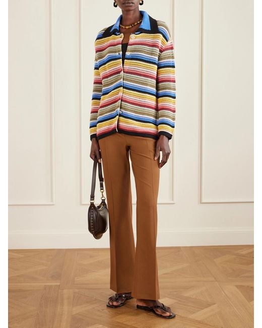 Alix Of Bohemia Blue Emery Striped Crocheted Cotton Cardigan