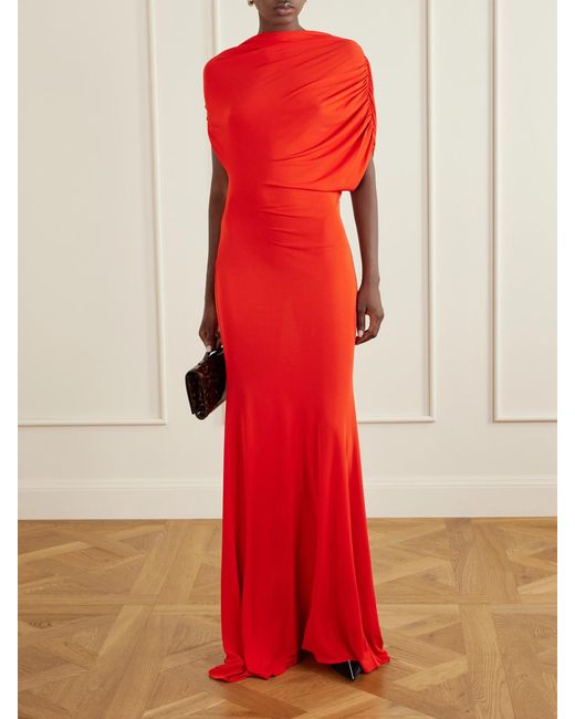 Alex Perry Red Draped Jersey Gown