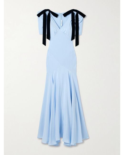 Rodarte Blue Robe Aus Seiden-Crêpe Mit Samtschleifen