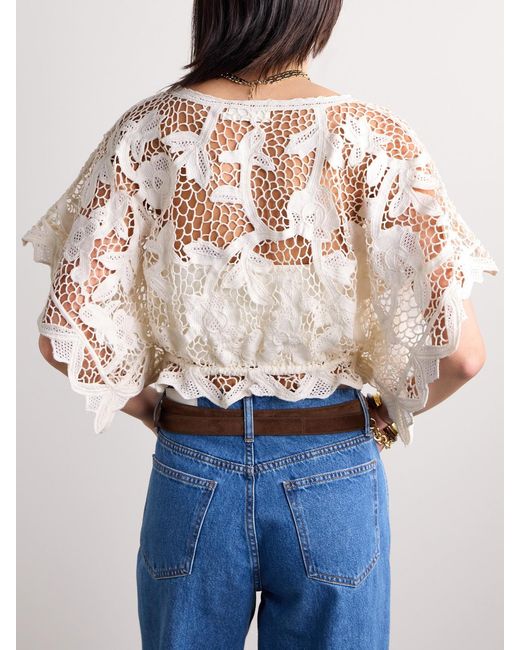 Zimmermann White Golden Cropped Guipure Lace Top