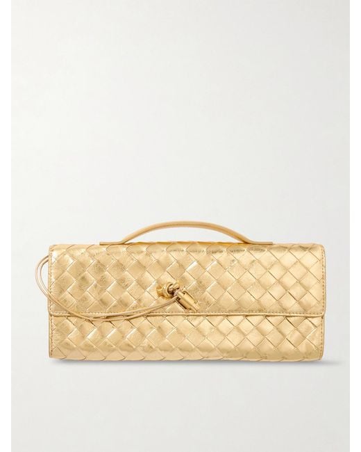 Bottega Veneta Natural Andiamo Long Intrecciato Metallic Leather Clutch