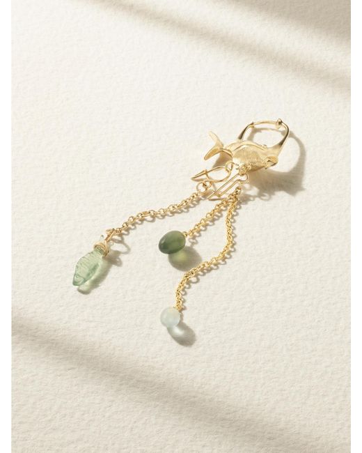 Ole Lynggaard Copenhagen Natural Young Fish 18-Karat, Serpentine And Aquamarine Hoop Earrings
