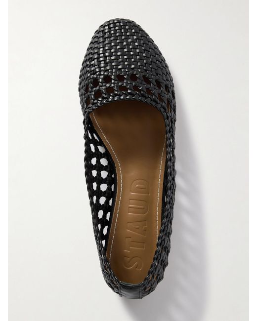 Staud White Nell Ballerinas Aus Geflochtenem Leder