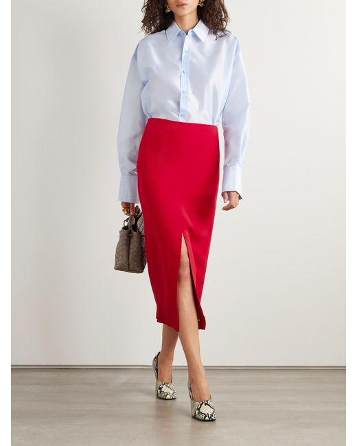 Carven Red Crepe Midi Skirt