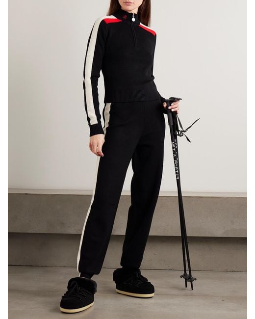 Perfect Moment Black Merino Wool La Tour Quarter-Zip Sweater