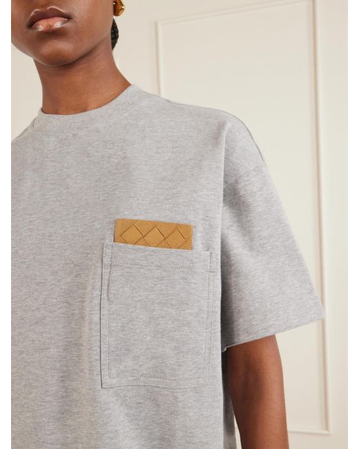 Bottega Veneta Gray Intrecciato Suede-Trimmed Organic Cotton-Jersey T-Shirt