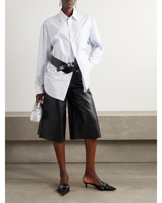 Acne White Oversized-Hemd Aus Gestreiftem Baumwoll-Oxford Mit Print