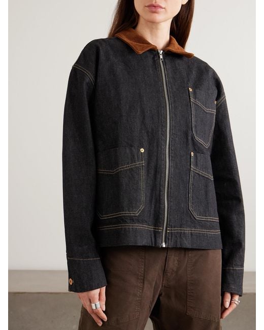 SLVRLAKE Denim Blue Casey Suede-Trimmed Denim Jacket